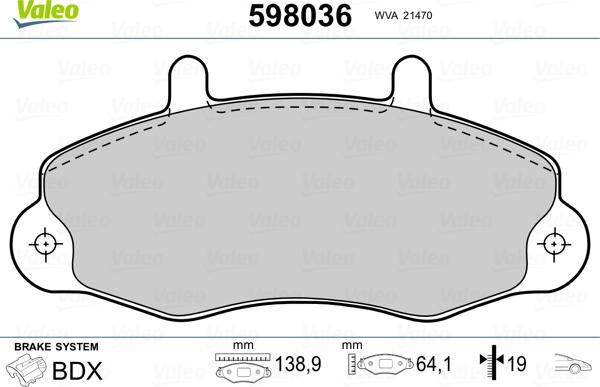 Valeo 598036 - Kit pastiglie freno, Freno a disco autozon.pro