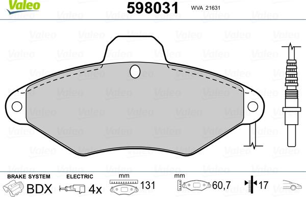 Valeo 598031 - Kit pastiglie freno, Freno a disco autozon.pro