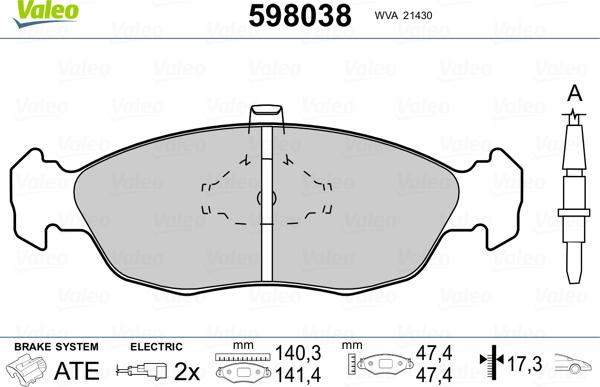 Valeo 598038 - Kit pastiglie freno, Freno a disco autozon.pro