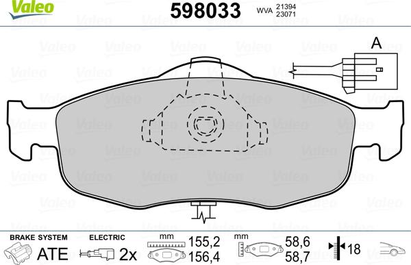 Valeo 598033 - Kit pastiglie freno, Freno a disco autozon.pro