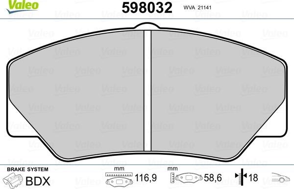 Valeo 598032 - Kit pastiglie freno, Freno a disco autozon.pro