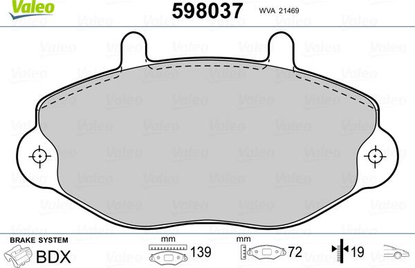 Valeo 598037 - Kit pastiglie freno, Freno a disco autozon.pro