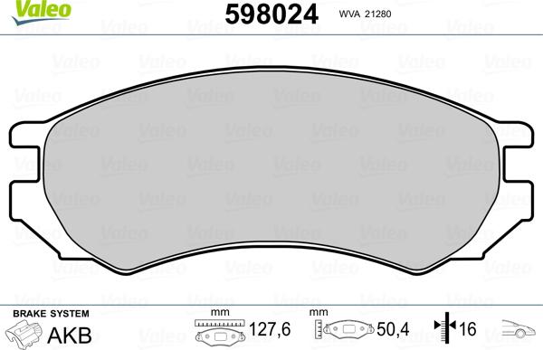 Valeo 598024 - Kit pastiglie freno, Freno a disco autozon.pro