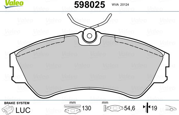 Valeo 598025 - Kit pastiglie freno, Freno a disco autozon.pro