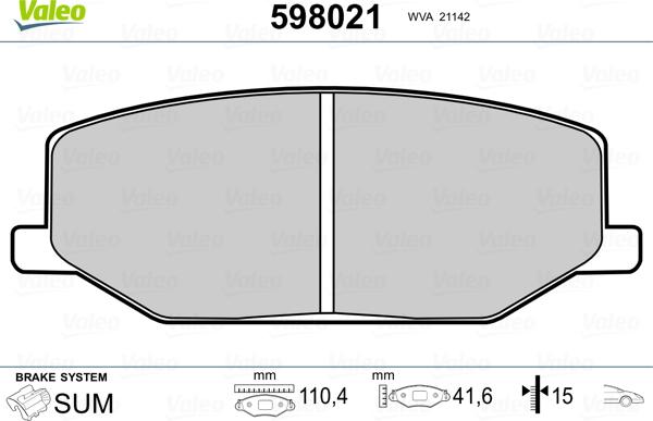 Valeo 598021 - Kit pastiglie freno, Freno a disco autozon.pro