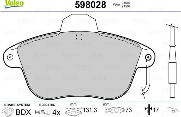 Valeo 598028 - Kit pastiglie freno, Freno a disco autozon.pro