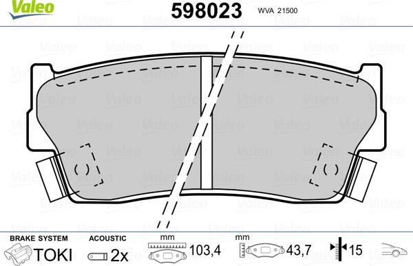 Valeo 598023 - Kit pastiglie freno, Freno a disco autozon.pro