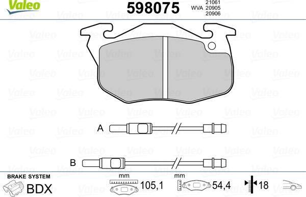 Valeo 598075 - Kit pastiglie freno, Freno a disco autozon.pro