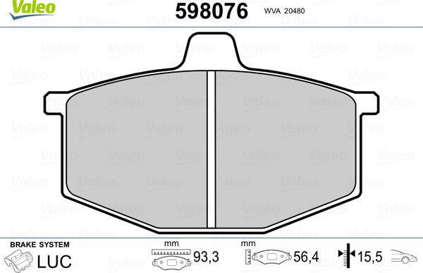 Valeo 598076 - Kit pastiglie freno, Freno a disco autozon.pro