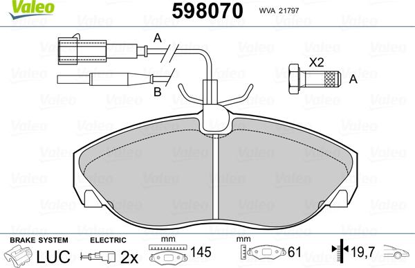 Valeo 598070 - Kit pastiglie freno, Freno a disco autozon.pro