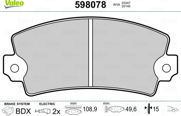 Valeo 598078 - Kit pastiglie freno, Freno a disco autozon.pro