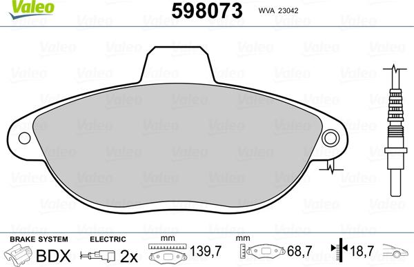 Valeo 598073 - Kit pastiglie freno, Freno a disco autozon.pro