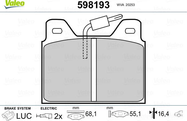 Valeo 598193 - Kit pastiglie freno, Freno a disco autozon.pro