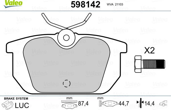 Valeo 598142 - Kit pastiglie freno, Freno a disco autozon.pro