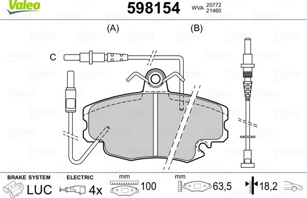 Valeo 598154 - Kit pastiglie freno, Freno a disco autozon.pro