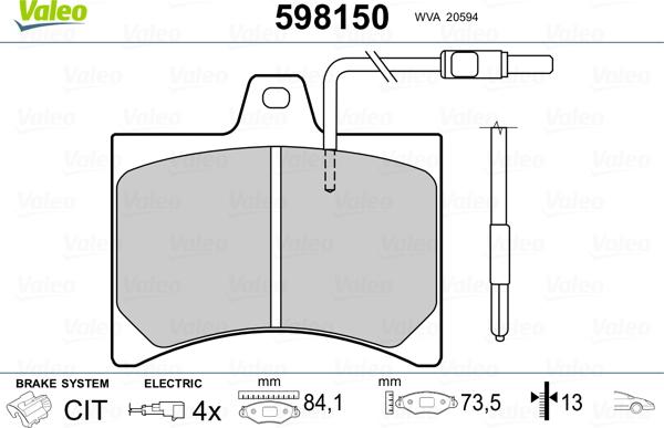 Valeo 598150 - Kit pastiglie freno, Freno a disco autozon.pro