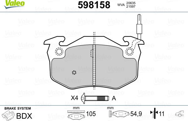 Valeo 598158 - Kit pastiglie freno, Freno a disco autozon.pro