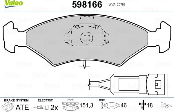 Valeo 598166 - Kit pastiglie freno, Freno a disco autozon.pro