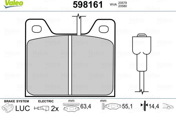 Valeo 598161 - Kit pastiglie freno, Freno a disco autozon.pro