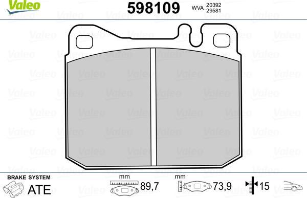 Valeo 598109 - Kit pastiglie freno, Freno a disco autozon.pro