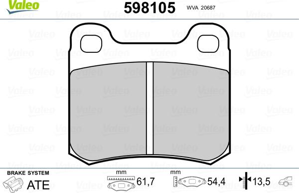 Valeo 598105 - Kit pastiglie freno, Freno a disco autozon.pro