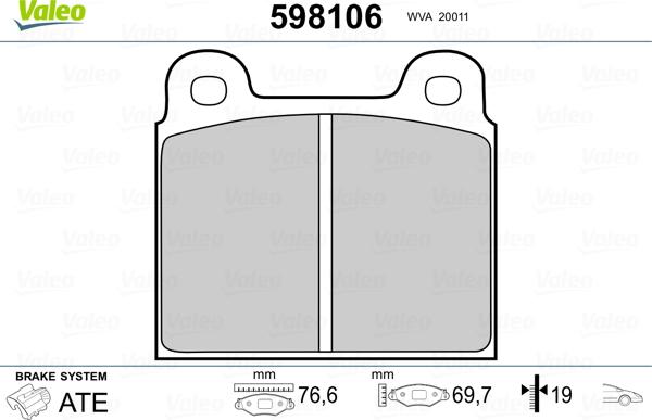 Valeo 598106 - Kit pastiglie freno, Freno a disco autozon.pro