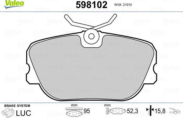 Valeo 598102 - Kit pastiglie freno, Freno a disco autozon.pro