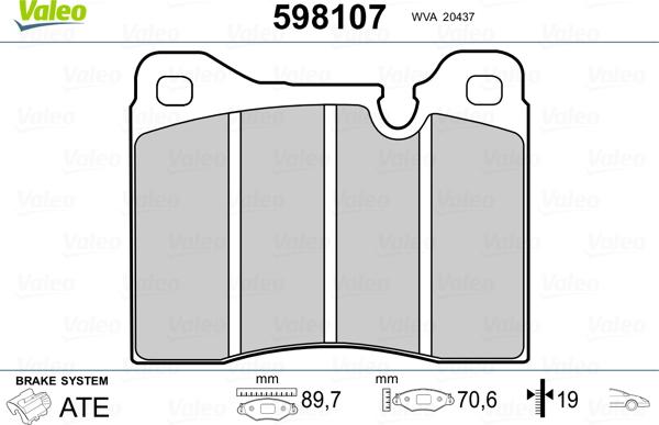 Valeo 598107 - Kit pastiglie freno, Freno a disco autozon.pro