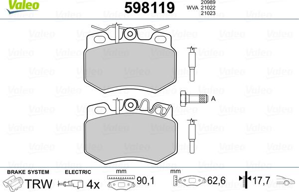 Valeo 598119 - Kit pastiglie freno, Freno a disco autozon.pro