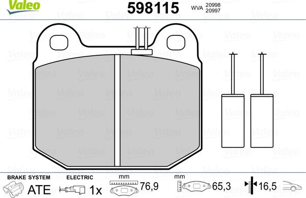 Valeo 598115 - Kit pastiglie freno, Freno a disco autozon.pro