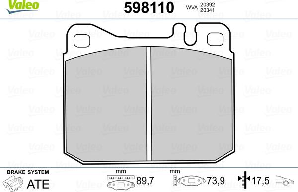 Valeo 598110 - Kit pastiglie freno, Freno a disco autozon.pro