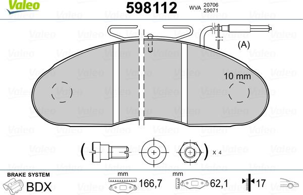 Valeo 598112 - Kit pastiglie freno, Freno a disco autozon.pro