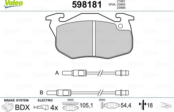 Valeo 598181 - Kit pastiglie freno, Freno a disco autozon.pro