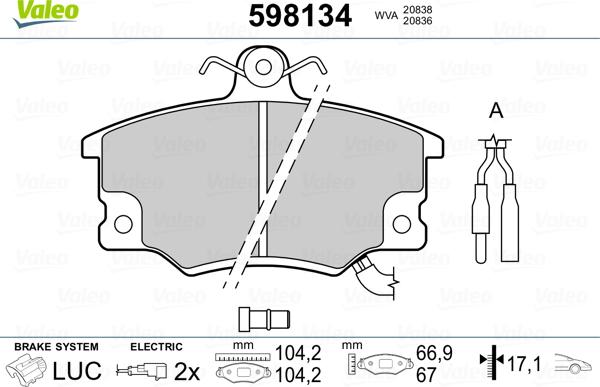 Valeo 598134 - Kit pastiglie freno, Freno a disco autozon.pro