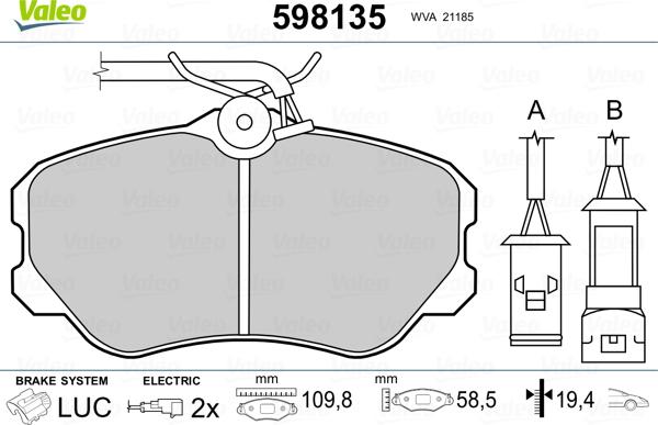 Valeo 598135 - Kit pastiglie freno, Freno a disco autozon.pro