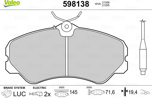 Valeo 598138 - Kit pastiglie freno, Freno a disco autozon.pro