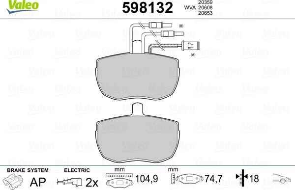 Valeo 598132 - Kit pastiglie freno, Freno a disco autozon.pro