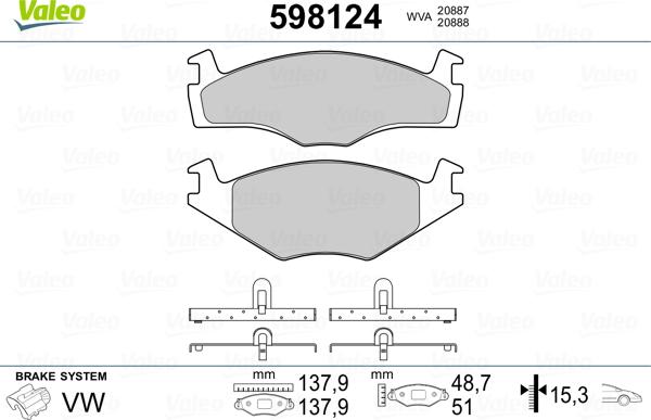 Valeo 598124 - Kit pastiglie freno, Freno a disco autozon.pro