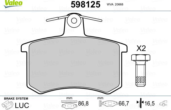 Valeo 598125 - Kit pastiglie freno, Freno a disco autozon.pro