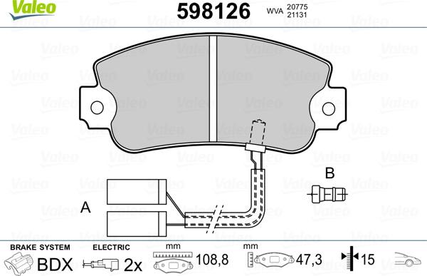 Valeo 598126 - Kit pastiglie freno, Freno a disco autozon.pro