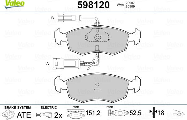 Valeo 598120 - Kit pastiglie freno, Freno a disco autozon.pro