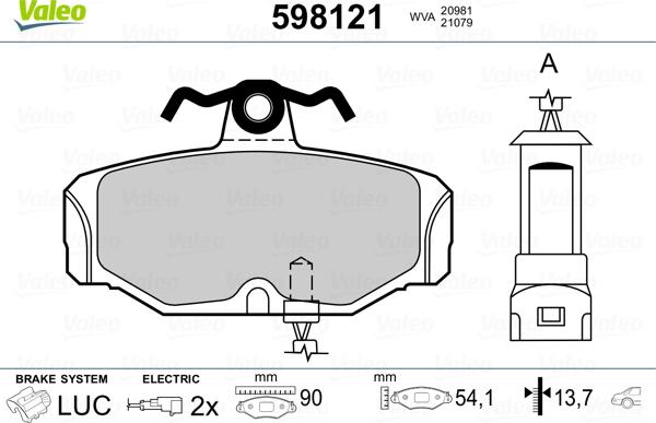 Valeo 598121 - Kit pastiglie freno, Freno a disco autozon.pro