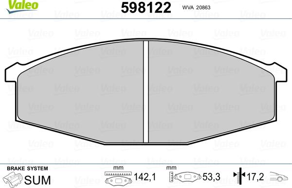 Valeo 598122 - Kit pastiglie freno, Freno a disco autozon.pro