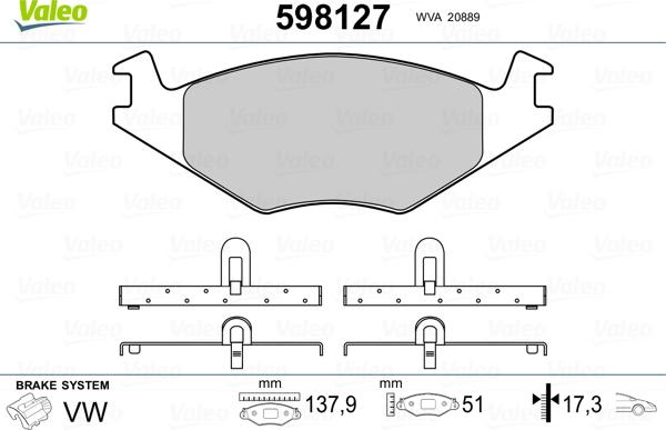 Valeo 598127 - Kit pastiglie freno, Freno a disco autozon.pro