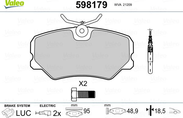 Valeo 598179 - Kit pastiglie freno, Freno a disco autozon.pro