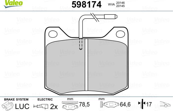 Valeo 598174 - Kit pastiglie freno, Freno a disco autozon.pro