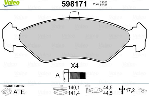 Valeo 598171 - Kit pastiglie freno, Freno a disco autozon.pro