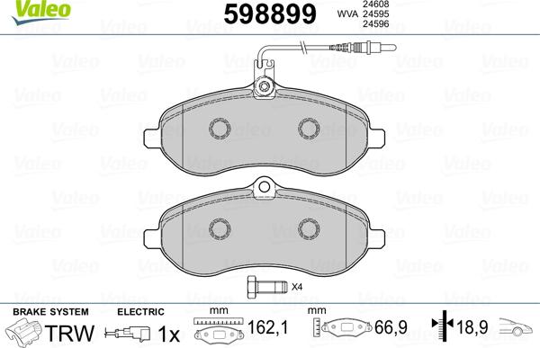 Valeo 598899 - Kit pastiglie freno, Freno a disco autozon.pro