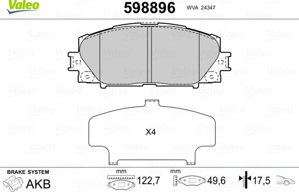 Valeo 598896 - Kit pastiglie freno, Freno a disco autozon.pro