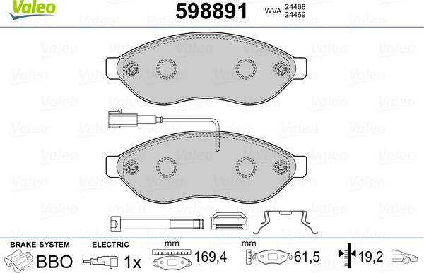 Valeo 598891 - Kit pastiglie freno, Freno a disco autozon.pro